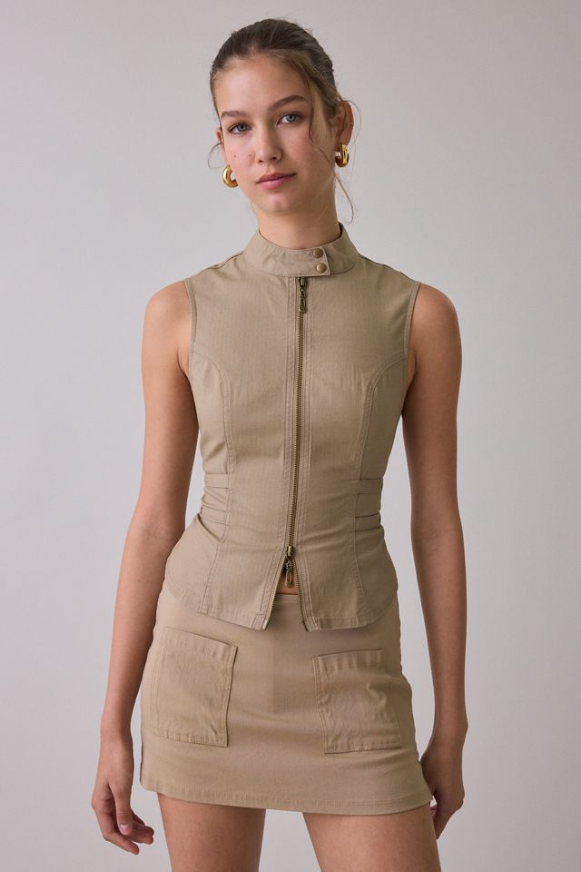 BDG Polly Zip-Front Slim Sleeveless Open-Back Shirt #2