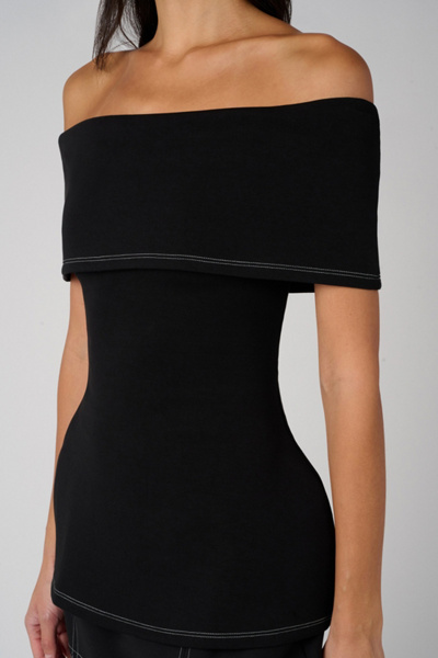 Weworewhat Off Shoulder Fold Over Top In Black, Women's At Urban Outfitters