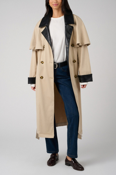 WeWoreWhat Vegan Leather Trim Trench Coat