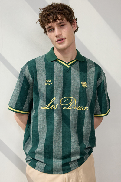 Les Deux Jacquard Stripe Short Sleeve Polo Sweater