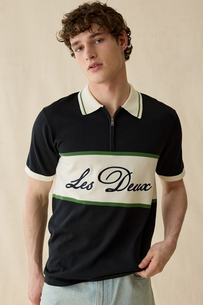 Les Deux Logo Quarter Zip Short Sleeve Polo Sweater