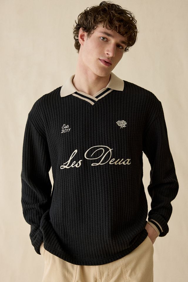 Les Deux Logo Waffle Knit Polo Sweater #2
