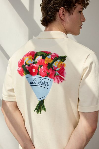 Les Deux Bouquet Knit Short Sleeve Polo Sweater