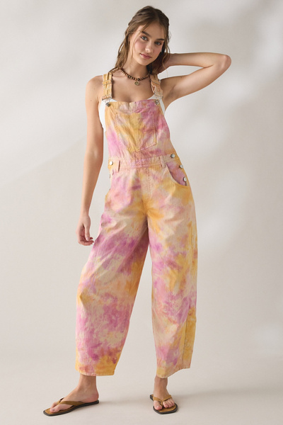Bdg Rih Cotton Canvas Extreme Barrel-leg Overalls Pant In Pink Combo, Women's At Urban Outfitters