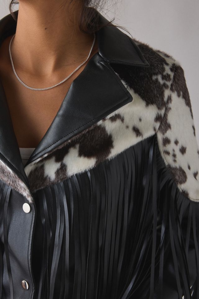Azalea Wang Olandria Cow Print Faux Leather Fringe Jacket #2