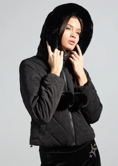 Sparkl Hooded Puffer Coat Jacket In Black, Women's At Urban Outfitters