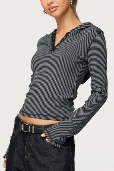 Edikted Damson Striped Hooded Henley Top