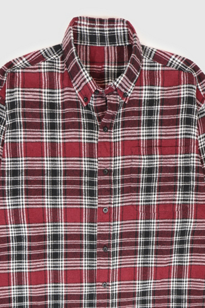 Vintage Red Plaid Flannel Button-Down Shirt