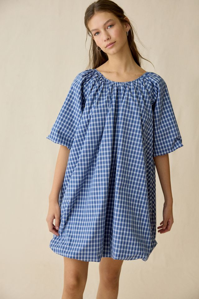 Ghospell Marissa Check Bubble Hem Trapeze Mini Dress #1