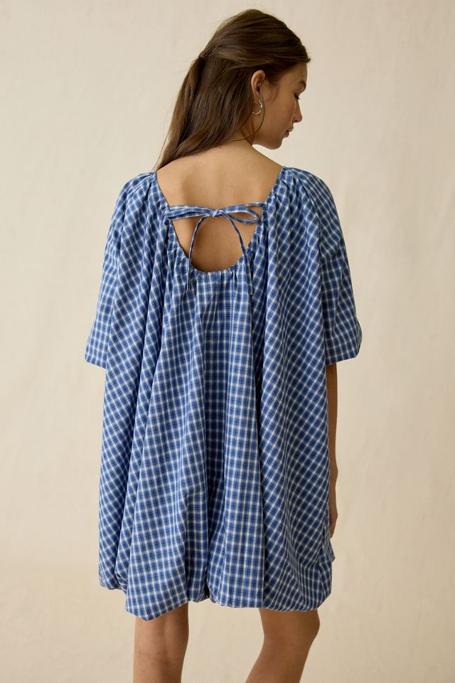 Ghospell Marissa Check Bubble Hem Trapeze Mini Dress #3