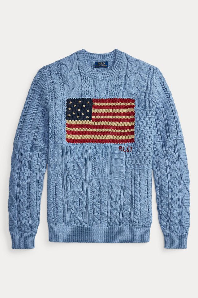 Polo Ralph Lauren Flag Motif Cable Knit Crew Neck Sweater #1