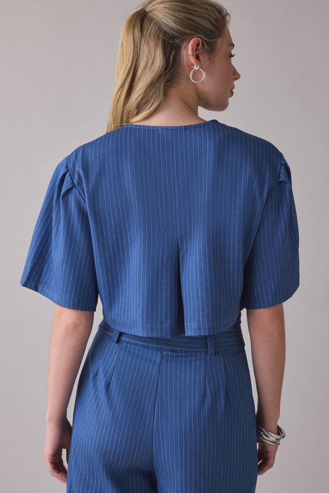 Ghospell Bettie Pinstripe Asymmetric Crop Top #2