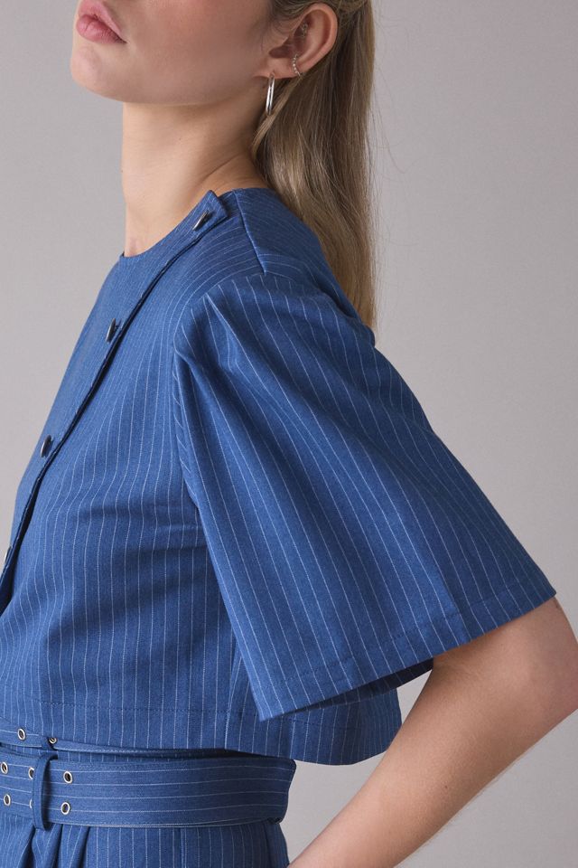 Ghospell Bettie Pinstripe Asymmetric Crop Top #3