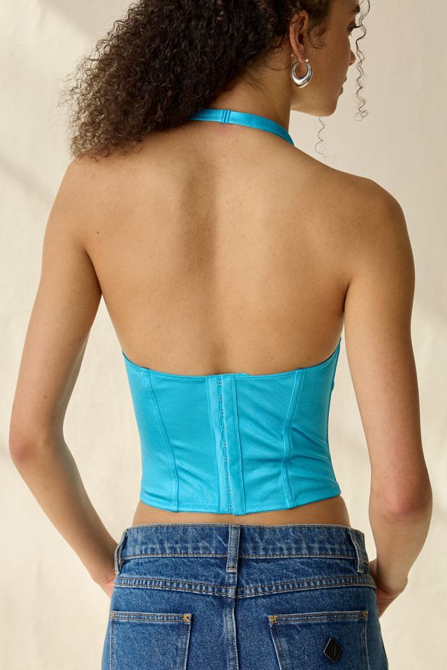 Out From Under Sugar And Spice Satin Lace Trim Halter Corset Top #1