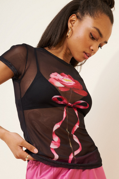 Another Girl Flower Print Mesh Top | Urban Outfitters