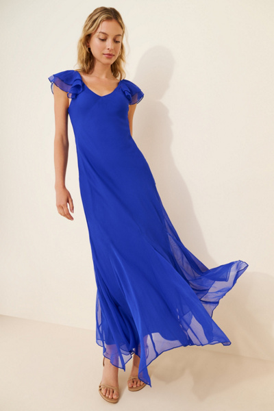 knee length dresses for ladies Blush Mult Floral Embroidered Maxi Dress With Sheer Flutter Sleeves main image 0