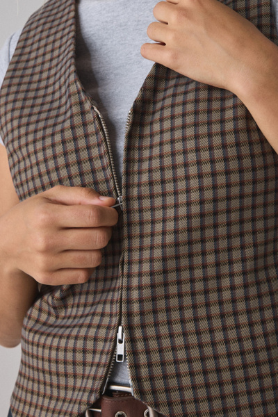 Adrian Zip-Front Twill Tailored Vest Top