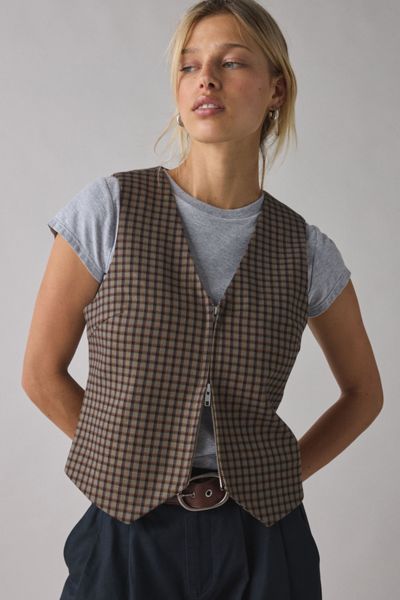Adrian Zip-Front Twill Tailored Vest Top