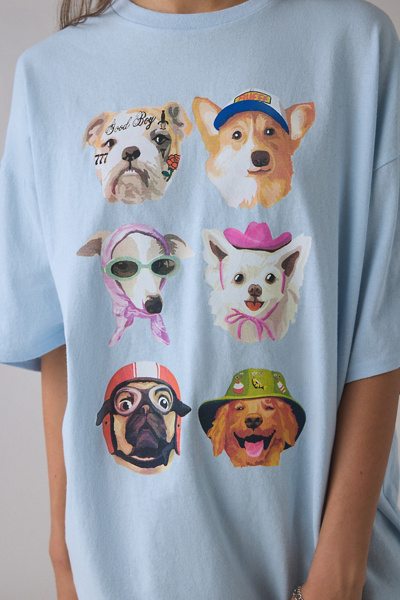 Dog Collage Graphic Oversized T-Shirt Dress
