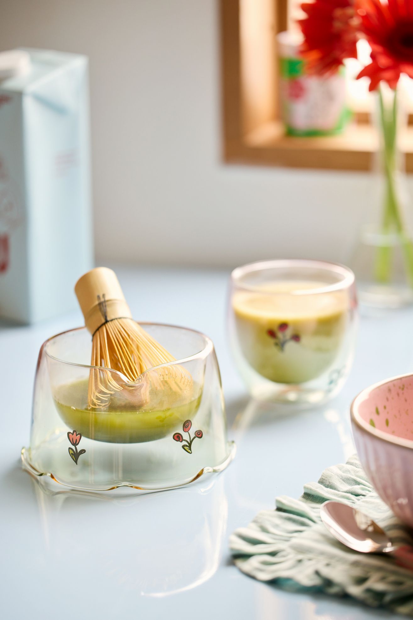 Wiggle Nesting Glass Matcha Bowl & Cup Set - Green, ONE SIZE