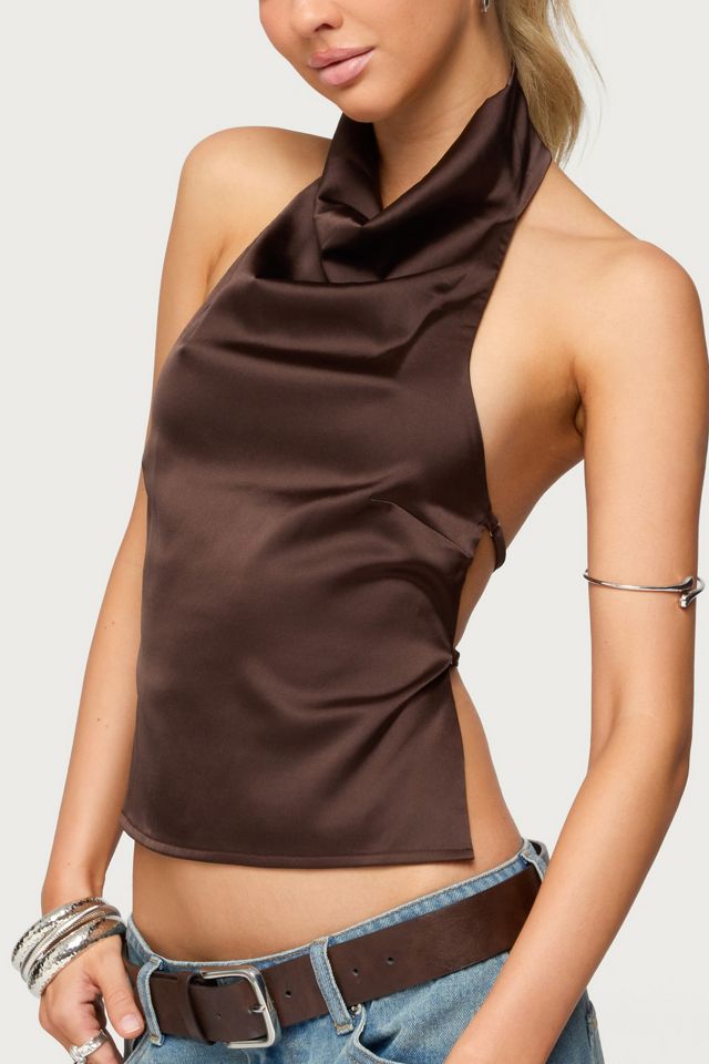 Edikted Satin Effect Backless Cowl Neck Top #2