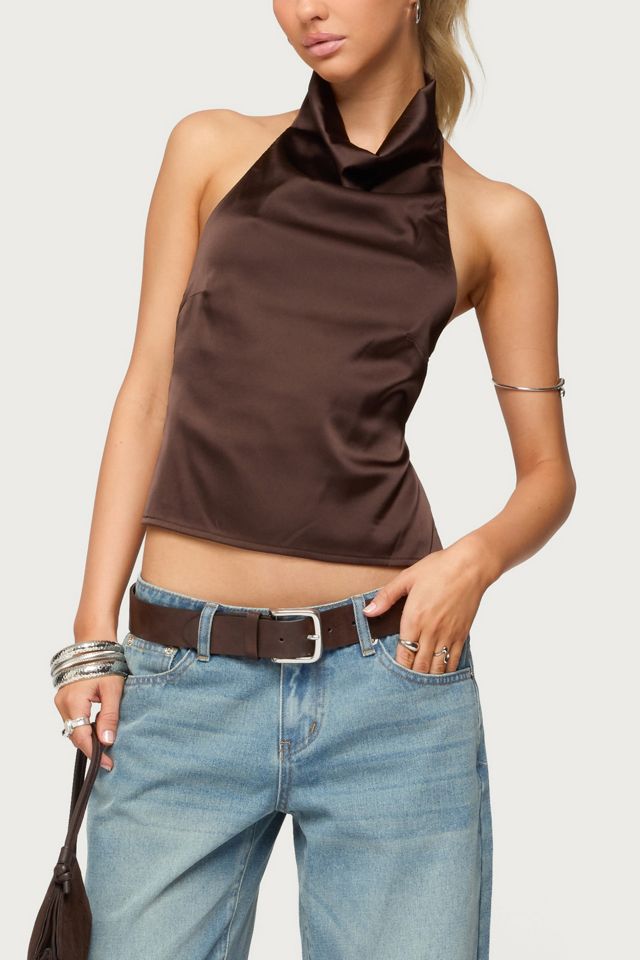 Edikted Satin Effect Backless Cowl Neck Top #3