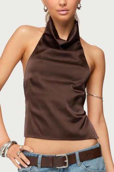 Edikted Satin Effect Backless Cowl Neck Top