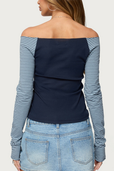 Edikted Rion Contrast Striped Off Shoulder Top