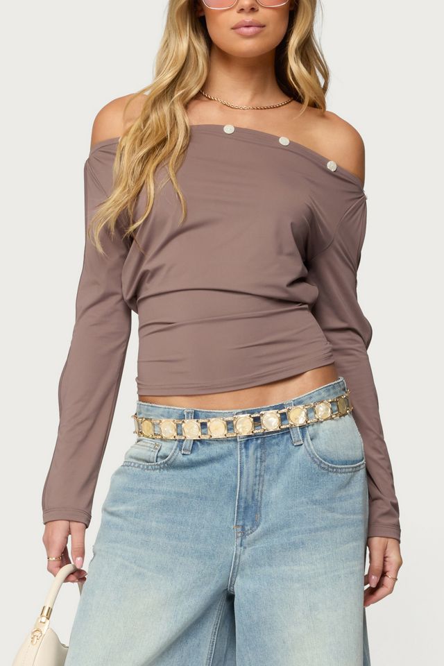 Edikted Ronee Off Shoulder Button Cutout Top #3