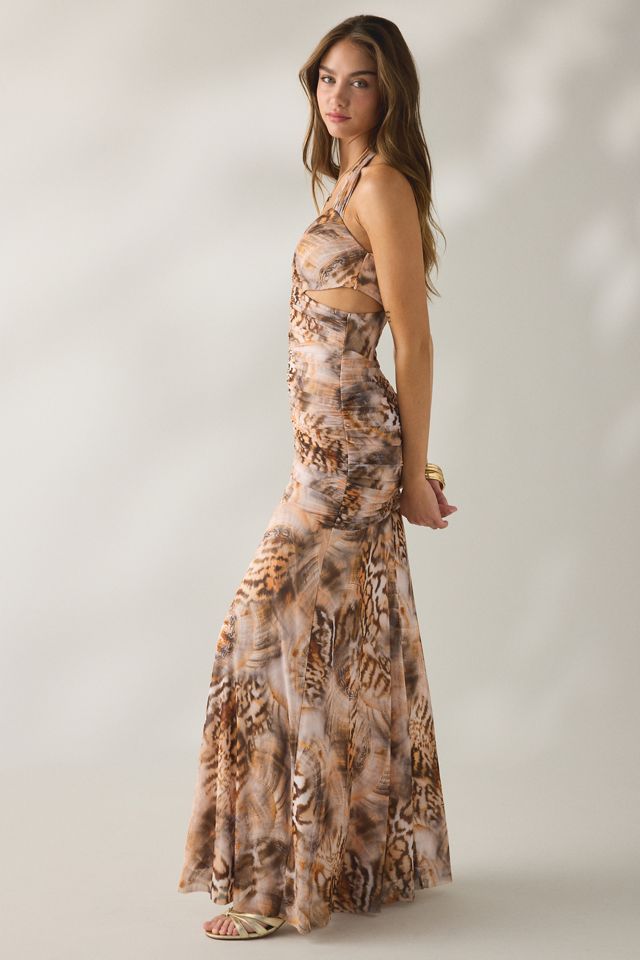 AFRM Lynn Ember Swirl Shell Ruched Side Cutout Halter Maxi Dress #2