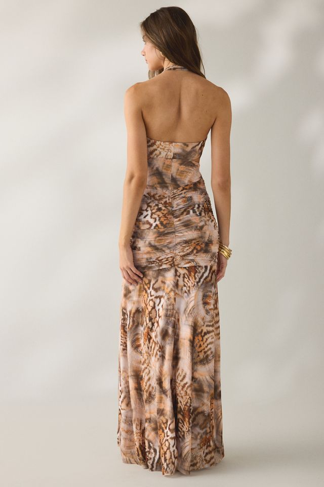 AFRM Lynn Ember Swirl Shell Ruched Side Cutout Halter Maxi Dress #4