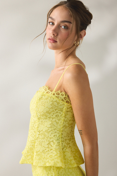 Afrm Ari Peplum Lace Corset Top In Yellow