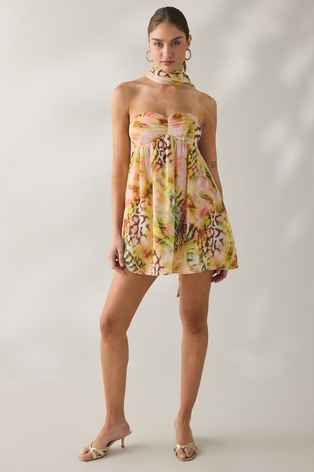 AFRM Whyte Pink Swirl Shell Scarf Detail Mini Dress #1