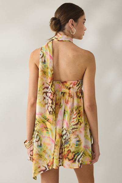 AFRM Whyte Pink Swirl Shell Scarf Detail Mini Dress