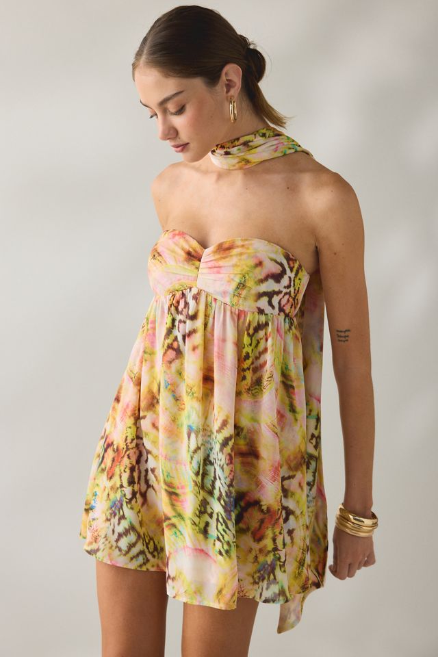 AFRM Whyte Pink Swirl Shell Scarf Detail Mini Dress #4