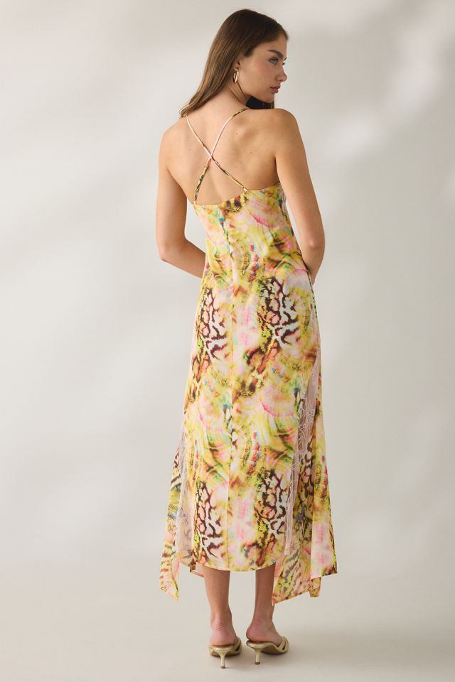 AFRM Christina Pink Swirl Shell Lace Trim Asymmetric Midi Dress #3