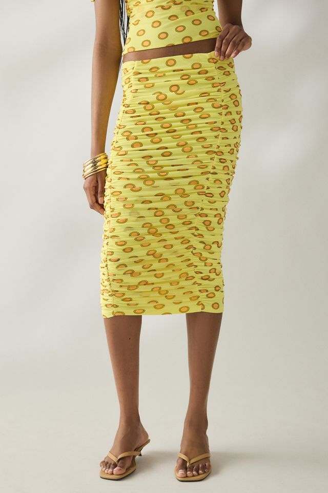 AFRM Noha Deco Dot Mesh Ruched Midi Skirt #1
