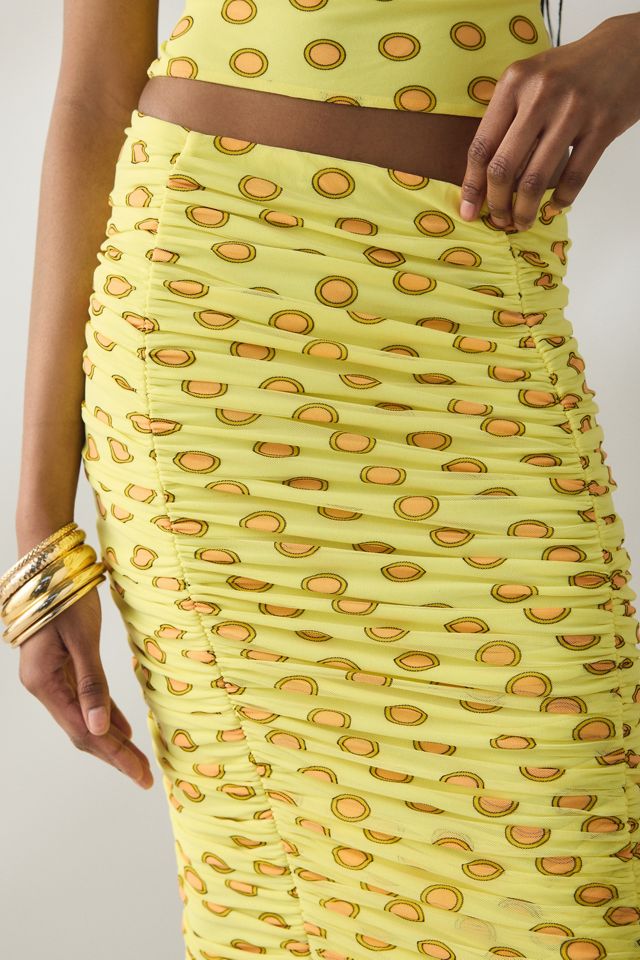 AFRM Noha Deco Dot Mesh Ruched Midi Skirt #2