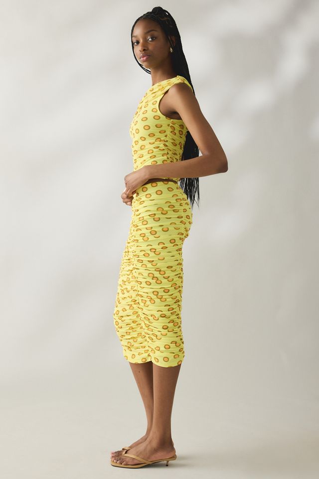 AFRM Noha Deco Dot Mesh Ruched Midi Skirt #3