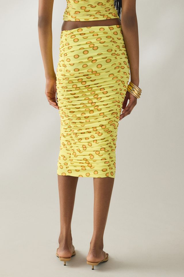 AFRM Noha Deco Dot Mesh Ruched Midi Skirt #4
