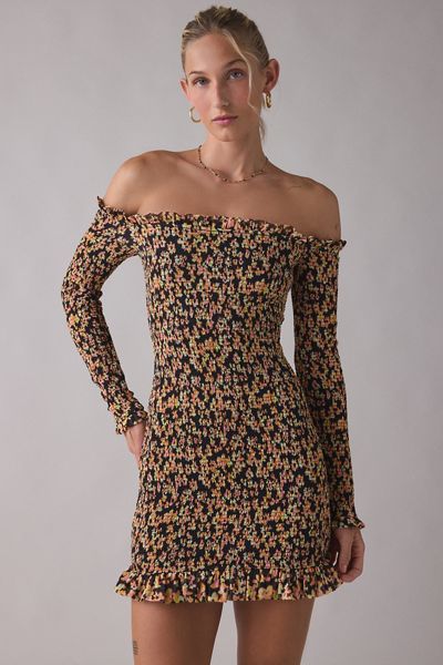 AFRM Mirza Long Sleeve Ruched Asymmetric Mesh Mini Dress | Urban Outfitters
