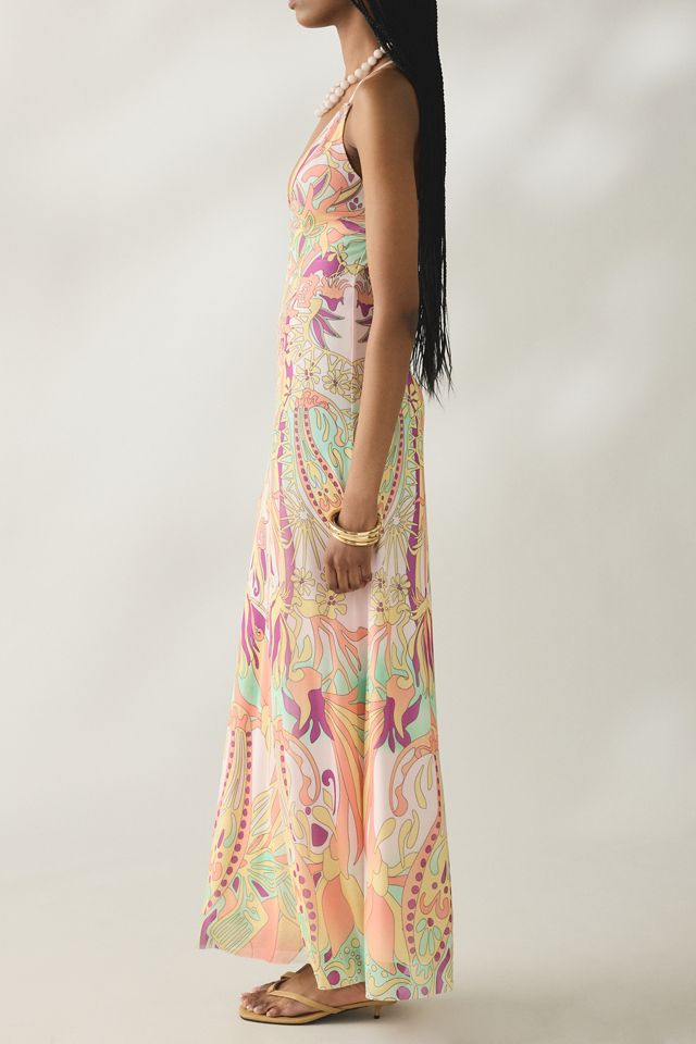 AFRM Romy Vintage Swirl Plunging Mesh Maxi Dress #2