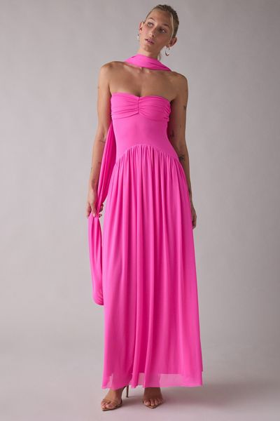 NIA Santal Ruched Drop Waist Strapless Maxi Dress | Urban Outfitters