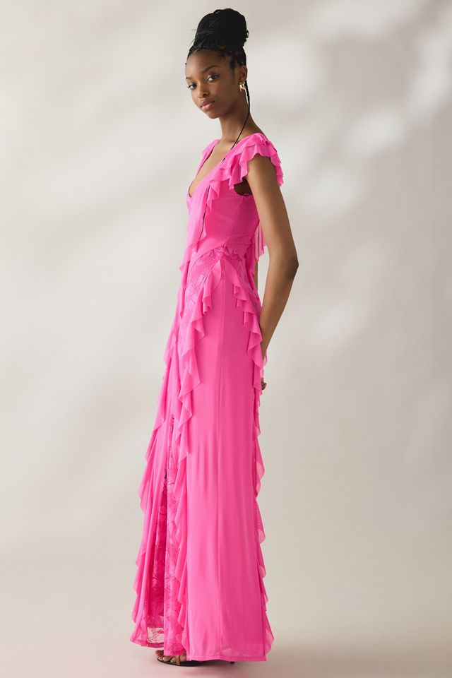 strapless open back dress Madrid Summer Tiered Ruffle Maxi Dress Pink main image 1