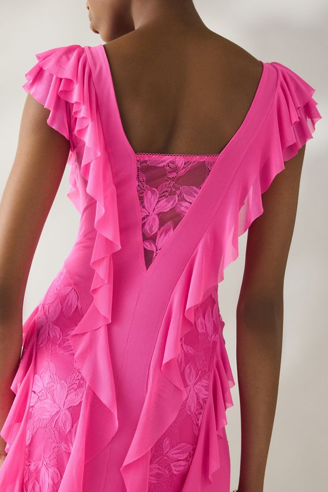 open lace back dress Mireya Ruffle-Trim Halterneck Gown in Soft Pink main image 0