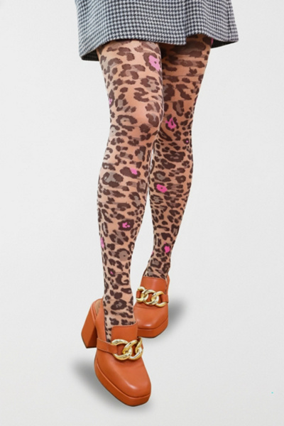 Sock Candy Pink Pop Leopard Print Sheer Tights In Brown, Women's At Urban Outfitters