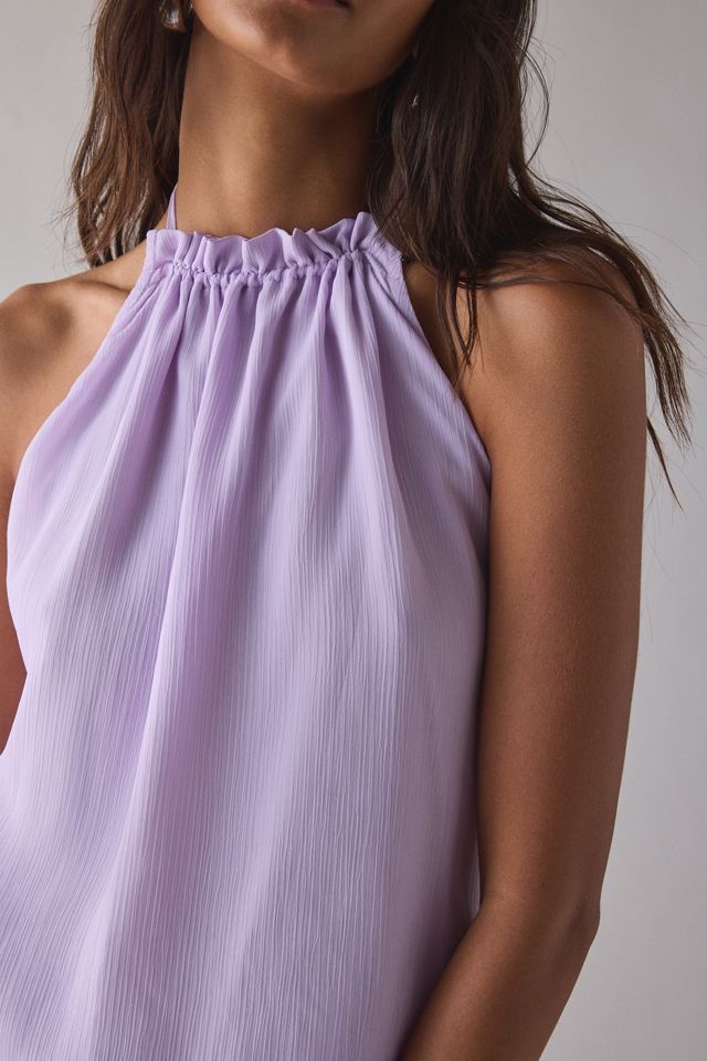 Motel Veloria Lilac Chiffon High-Neck Halter Mini Dress | Urban Outfitters
