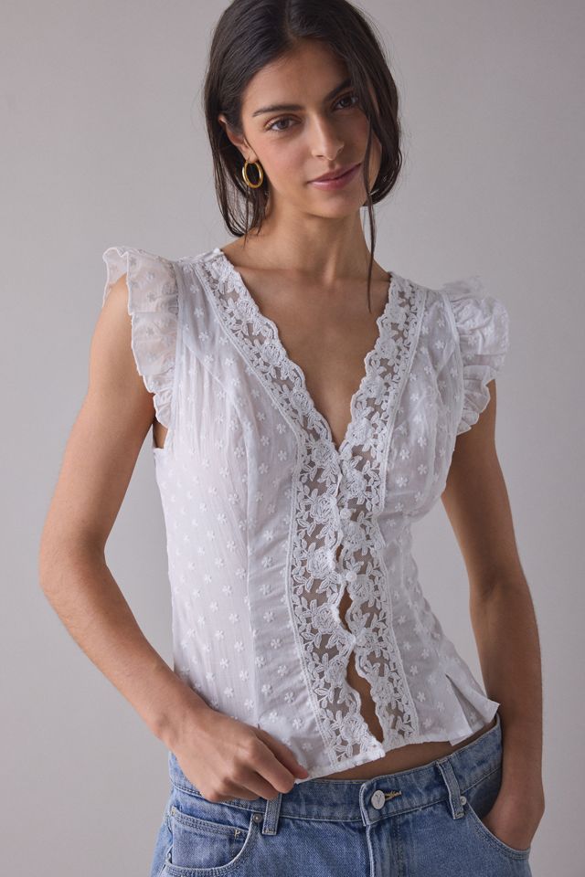 Kimchi Blue Aurelia Lace Trim Flutter Sleeve Blouse #4