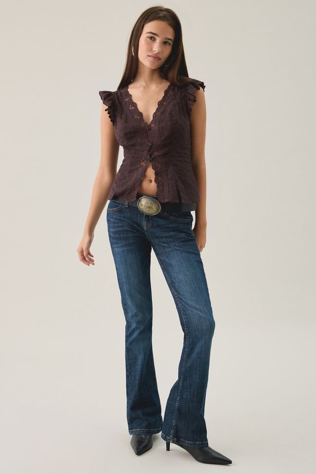 Kimchi Blue Aurelia Lace Trim Flutter Sleeve Blouse #4