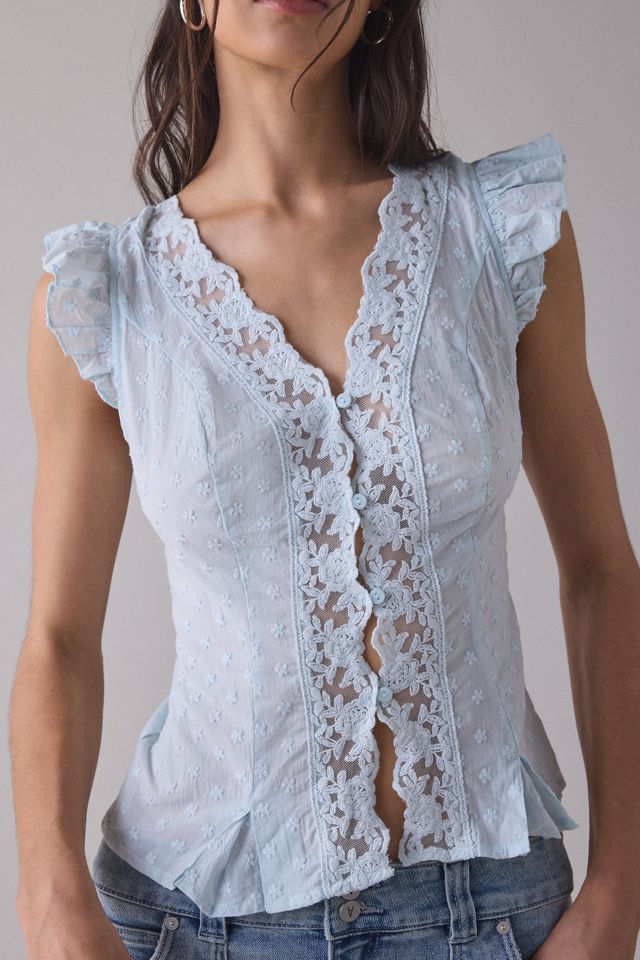 Kimchi Blue Aurelia Lace Trim Flutter Sleeve Blouse #4